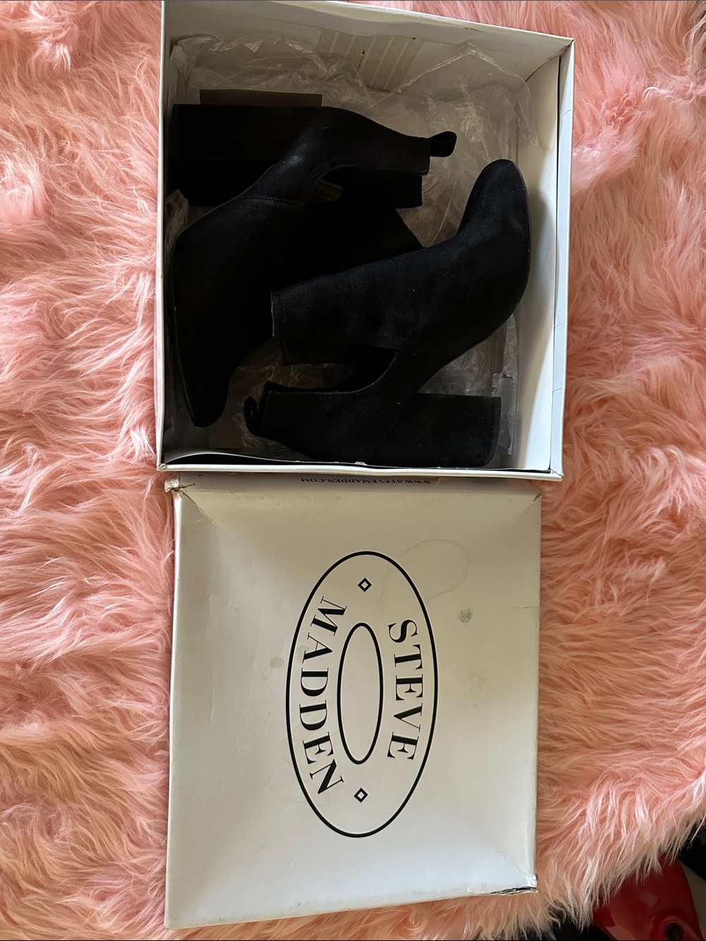 Steve Madden Black Suede Ankle Booties with Block Heel
